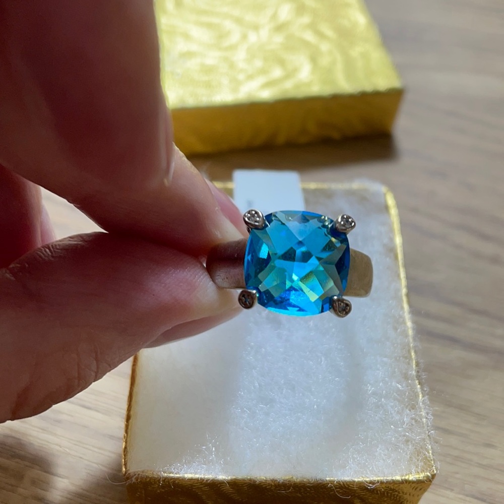 Blue Topaz Silver Ring New 7
